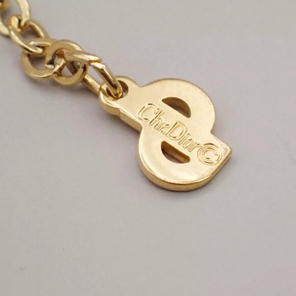 CHRISTIAN DIOR CD Logo Rhinestone Pendant Necklace Gold - Picture 4 of 8